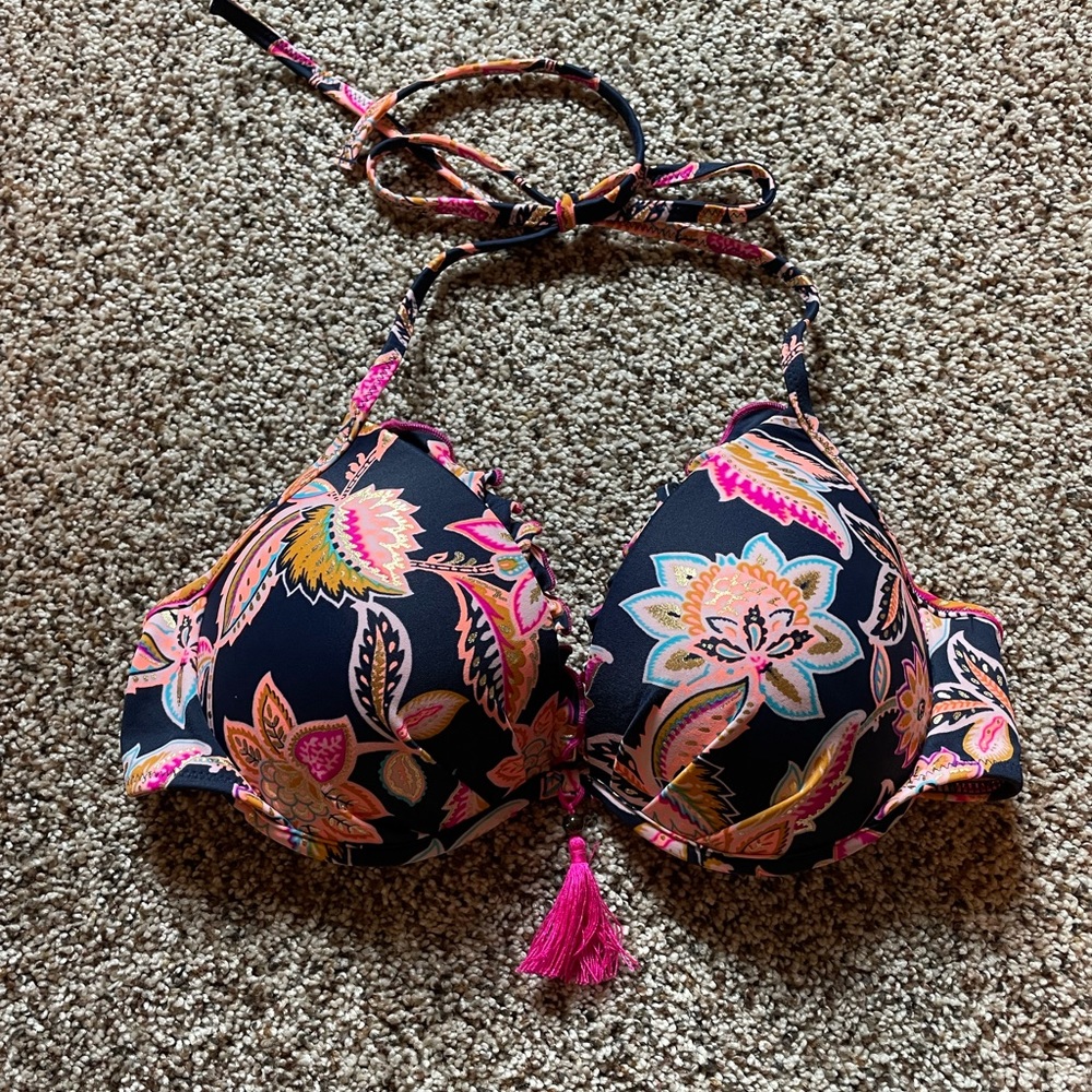 Navy, peach and pink Swimsuit top size 34 C